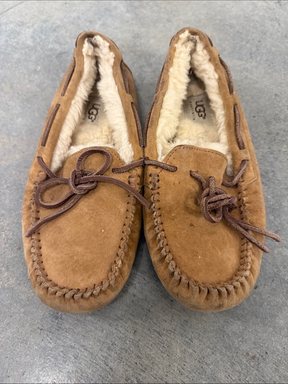 UGG Chestnut Suede Shearling-Lined Moccasin Slippers
